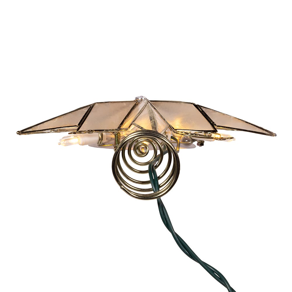 Kurt Adler 10-Light LED 6-Point Brass Plated Capiz Star With Scroll Design Tree Topper